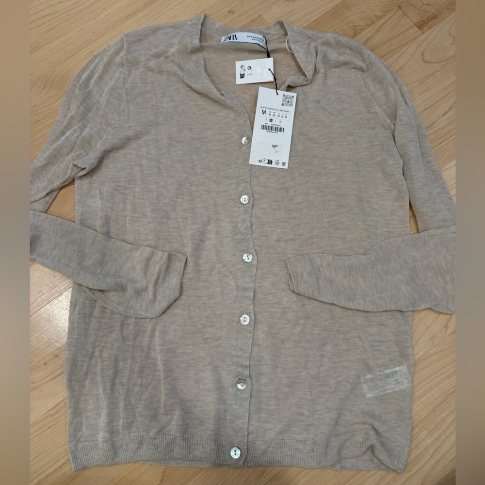 Zara Light Tan Button-Up Cardigan